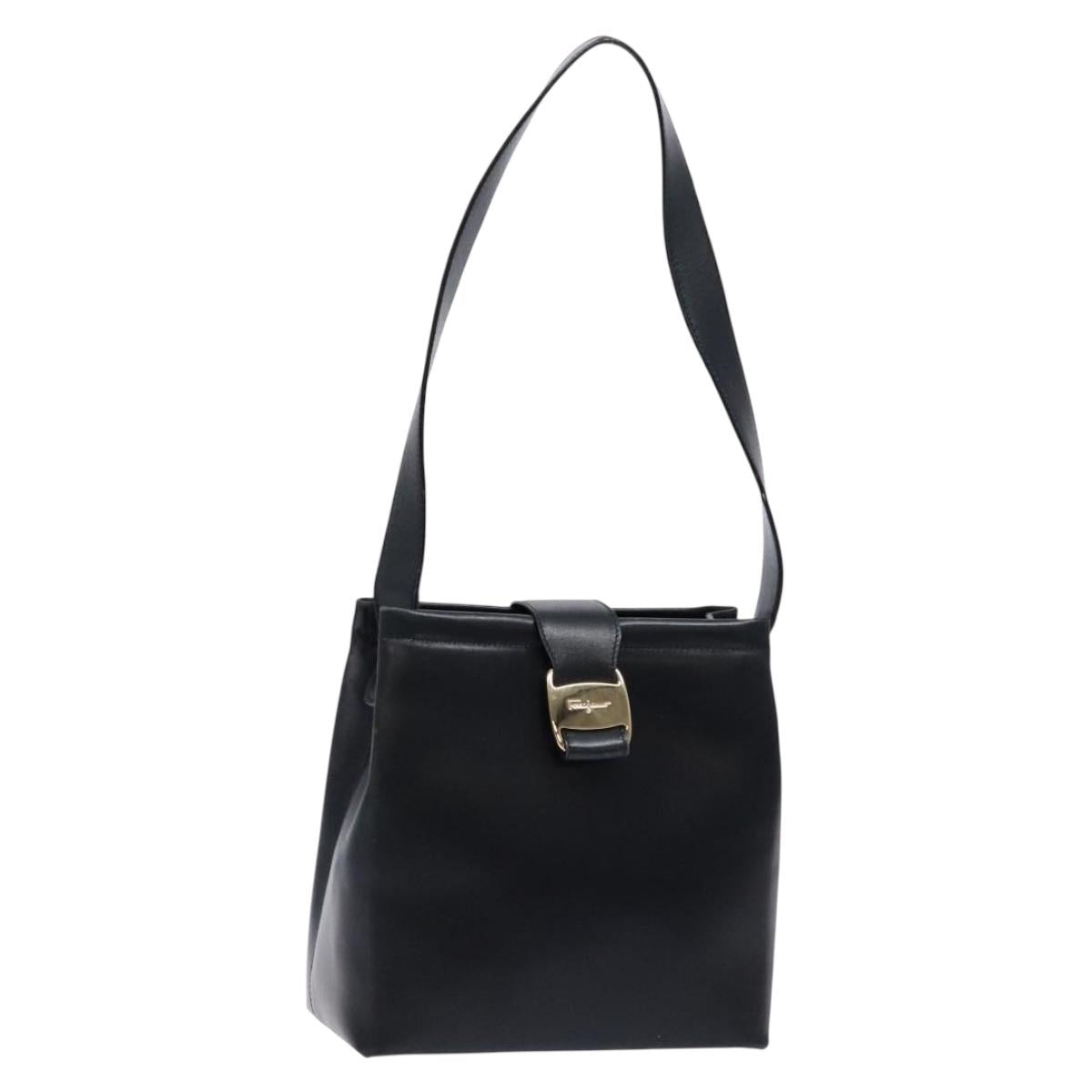 Salvatore Ferragamo Shoulder Bag Leather Navy Gold Auth sw1328