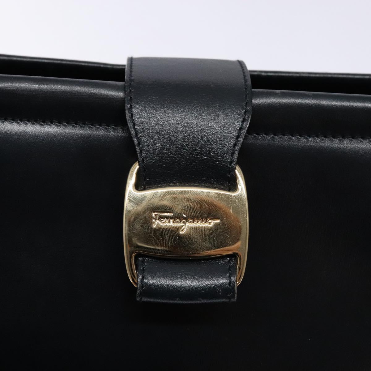 Salvatore Ferragamo Shoulder Bag Leather Navy Gold Auth sw1328