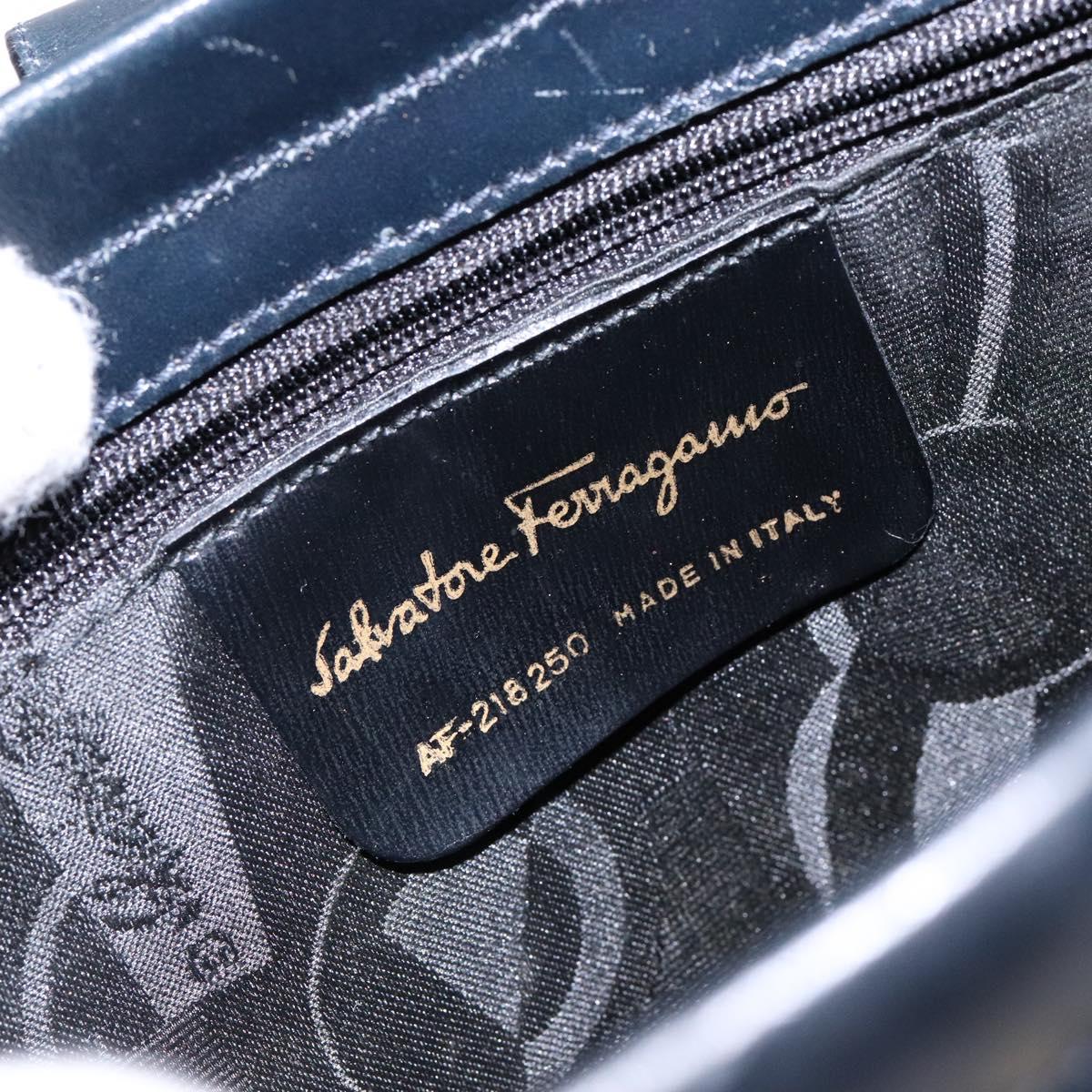 Salvatore Ferragamo Shoulder Bag Leather Navy Gold Auth sw1328