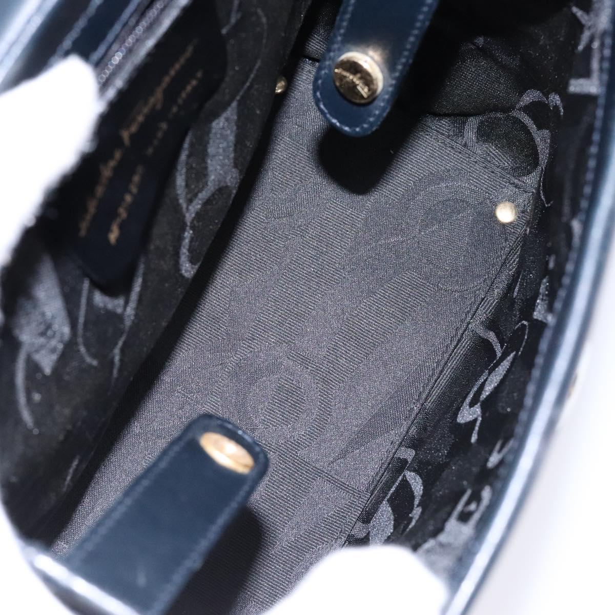 Salvatore Ferragamo Shoulder Bag Leather Navy Gold Auth sw1328