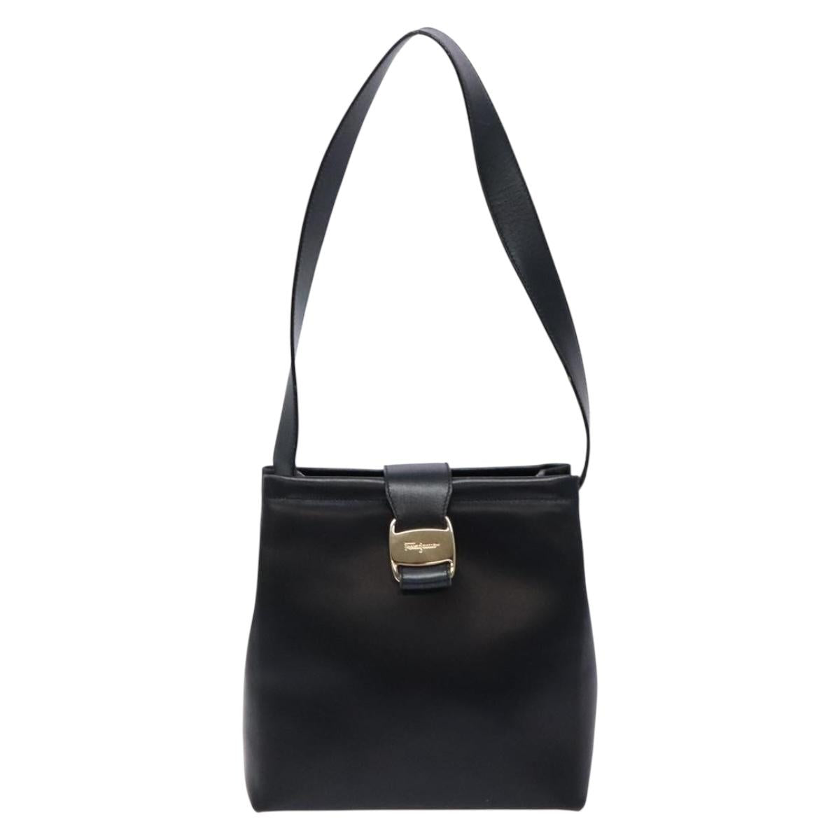 Salvatore Ferragamo Shoulder Bag Leather Navy Gold Auth sw1328