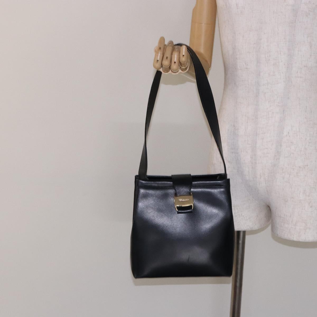 Salvatore Ferragamo Shoulder Bag Leather Navy Gold Auth sw1328