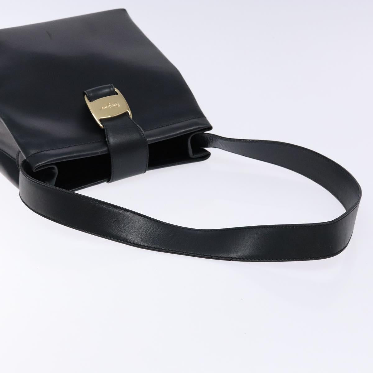 Salvatore Ferragamo Shoulder Bag Leather Navy Gold Auth sw1328