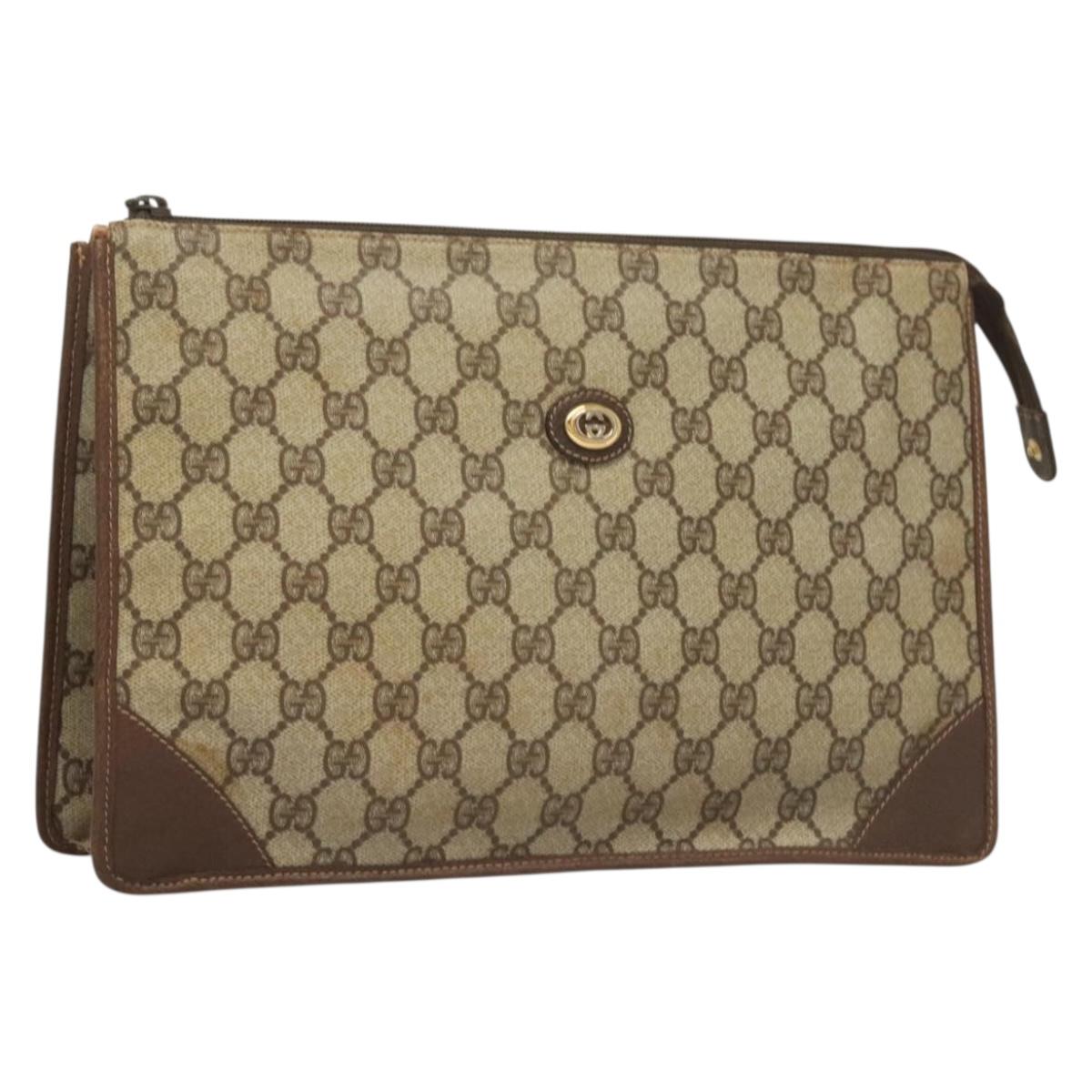 GUCCI GG Supreme Clutch Bag PVC Beige 97 01 029 Auth sw1331