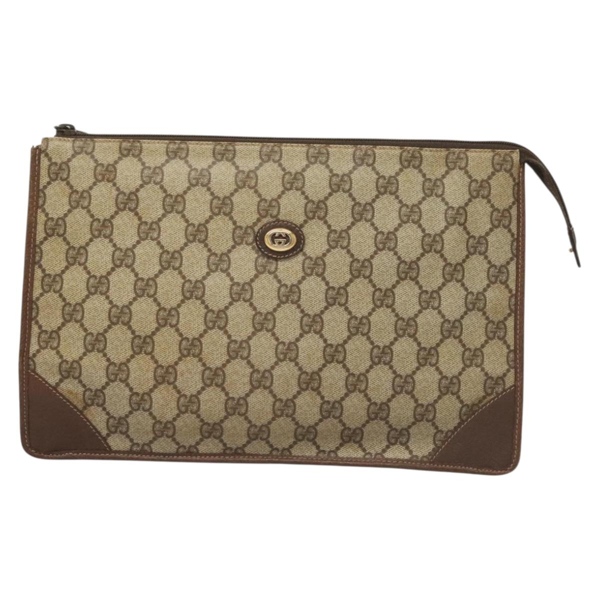 GUCCI GG Supreme Clutch Bag PVC Beige 97 01 029 Auth sw1331