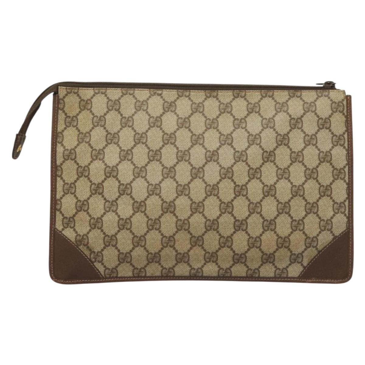 GUCCI GG Supreme Clutch Bag PVC Beige 97 01 029 Auth sw1331