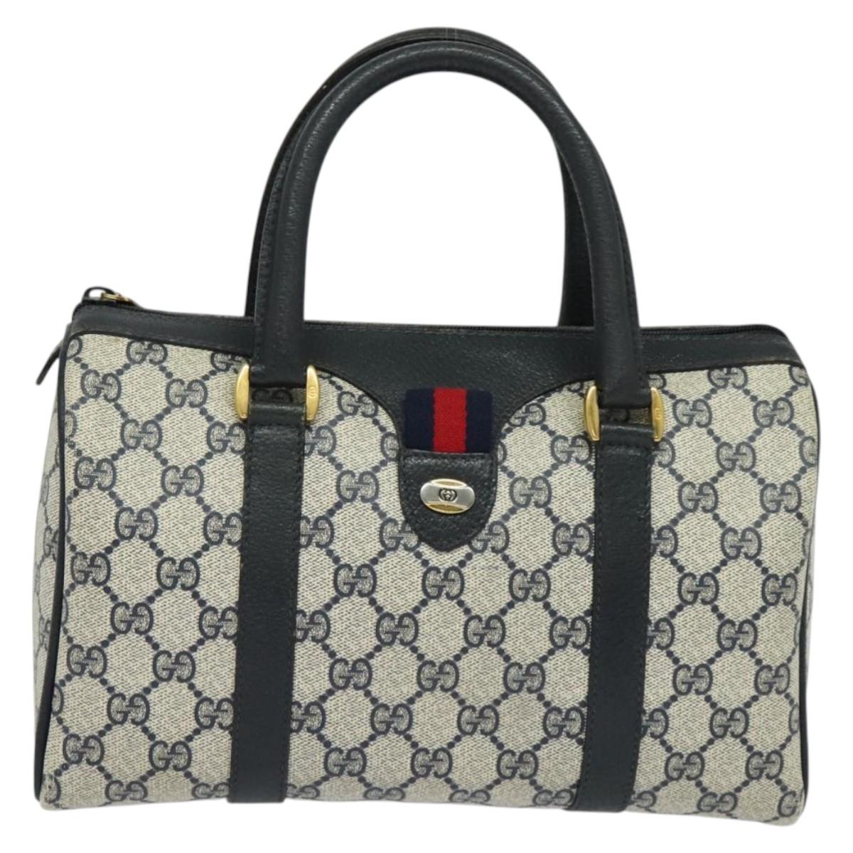 GUCCI GG Supreme Sherry Line Hand Bag PVC Navy Gold Red 40 02 006 Auth sw1342