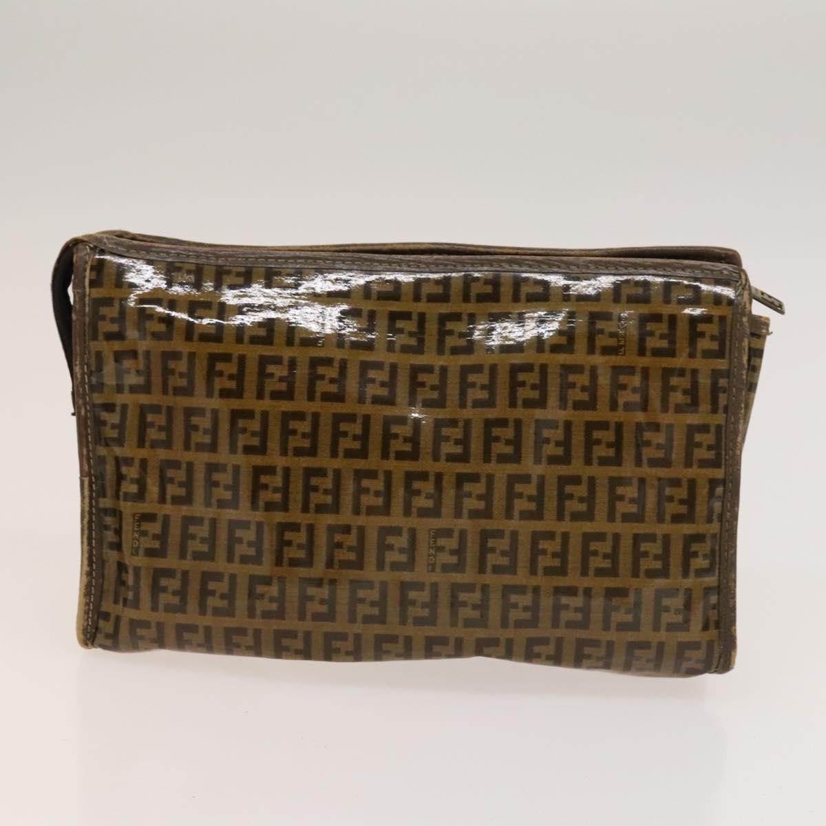FENDI Pecan Bag Enamel PVC 3Set Brown Black Auth sw1354