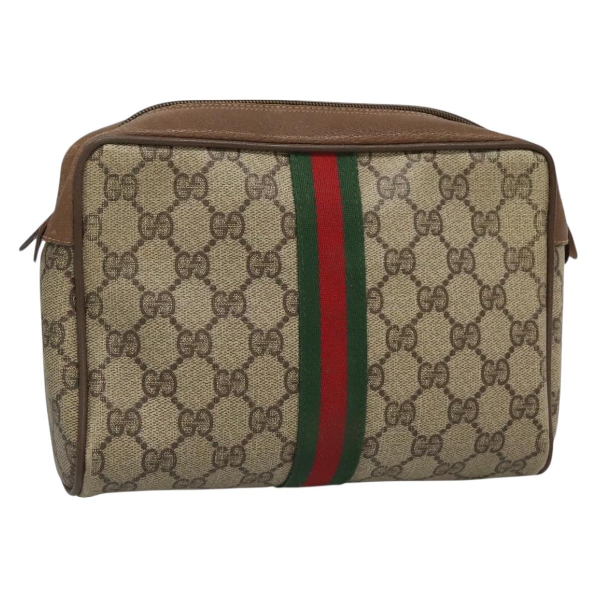 GUCCI GG Supreme Web Sherry Line Bag PVC Beige Brown 89 01 012 Auth sw1358