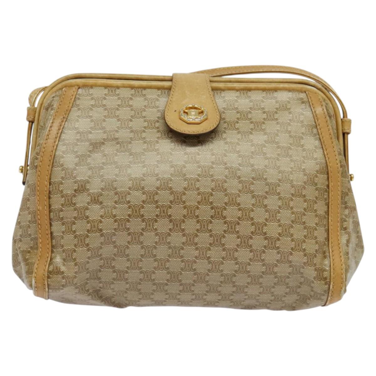 CELINE Macadam Canvas Shoulder Bag PVC Beige Gold Auth sw1359
