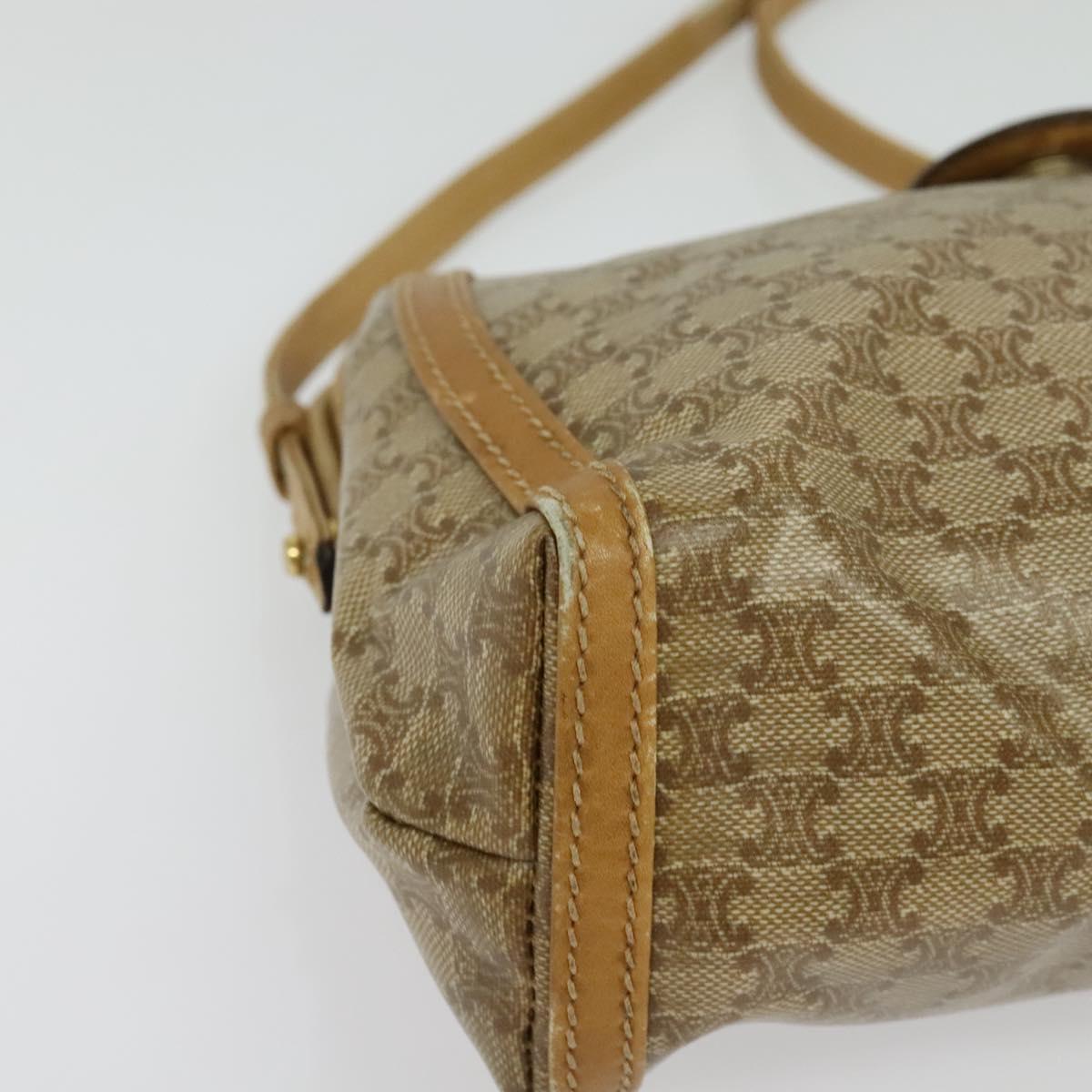CELINE Macadam Canvas Shoulder Bag PVC Beige Gold Auth sw1359
