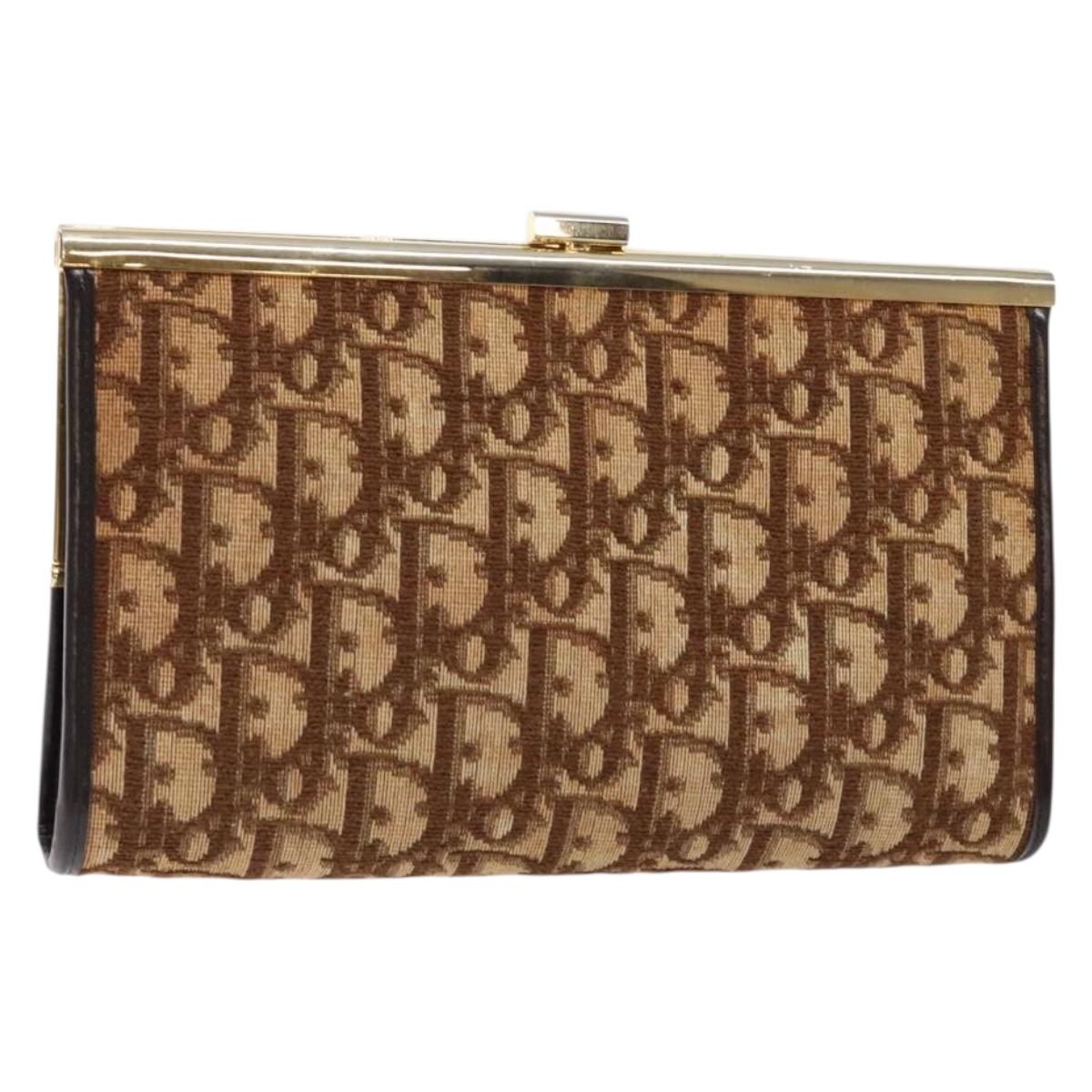 Christian Dior Trotter Canvas Pouch Brown Gold Auth sw1425