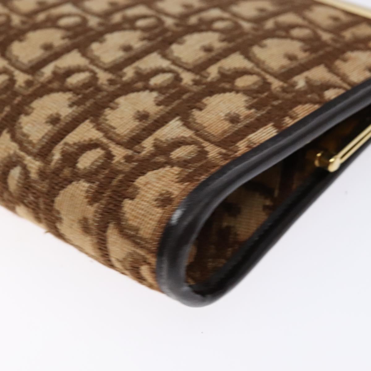 Christian Dior Trotter Canvas Pouch Brown Gold Auth sw1425