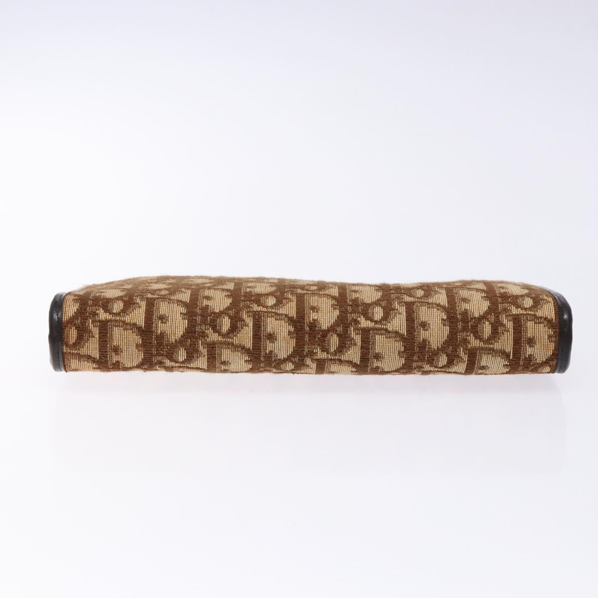 Christian Dior Trotter Canvas Pouch Brown Gold Auth sw1425