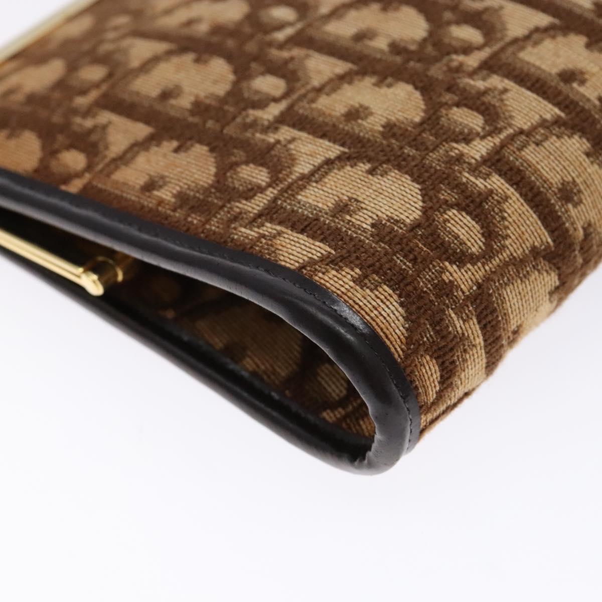 Christian Dior Trotter Canvas Pouch Brown Gold Auth sw1425