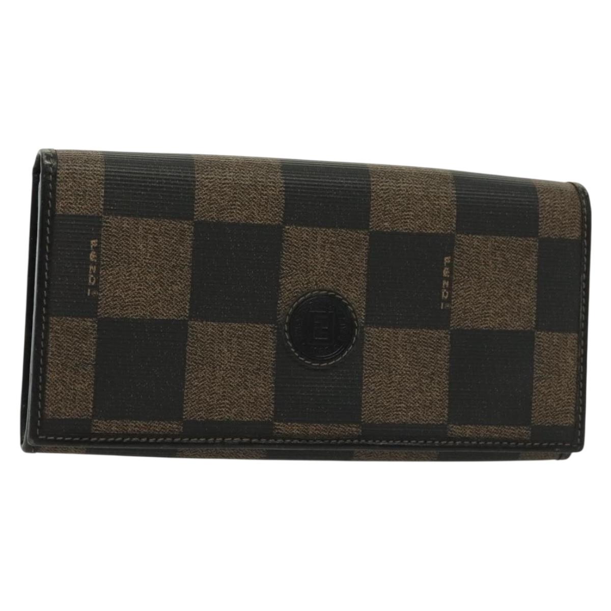 FENDI Pecan Canvas Long Wallet Black Brown Black Brown Auth sw1429