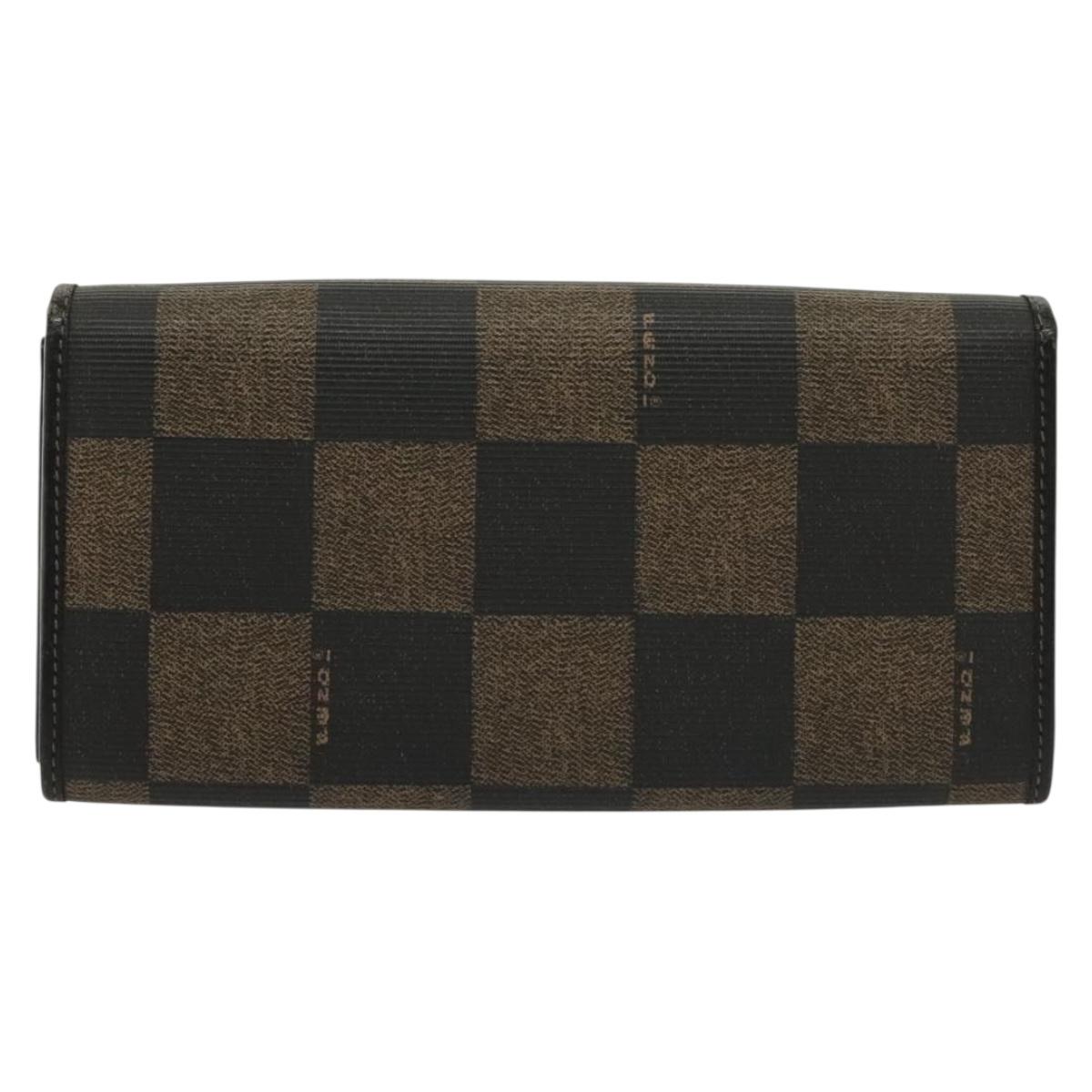 FENDI Pecan Canvas Long Wallet Black Brown Black Brown Auth sw1429