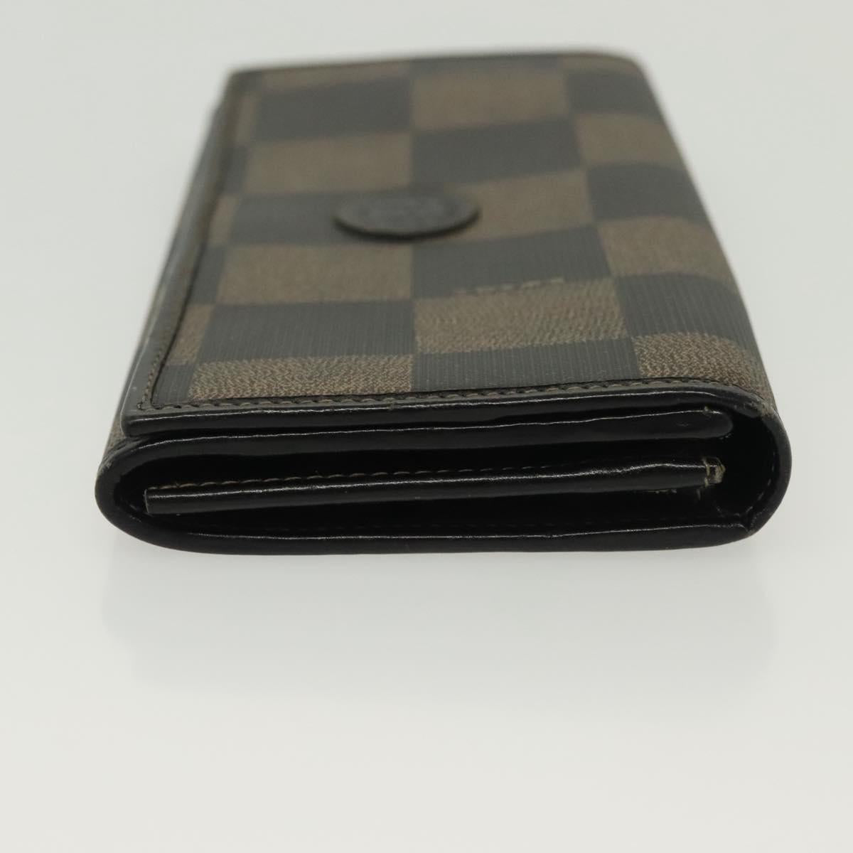 FENDI Pecan Canvas Long Wallet Black Brown Black Brown Auth sw1429