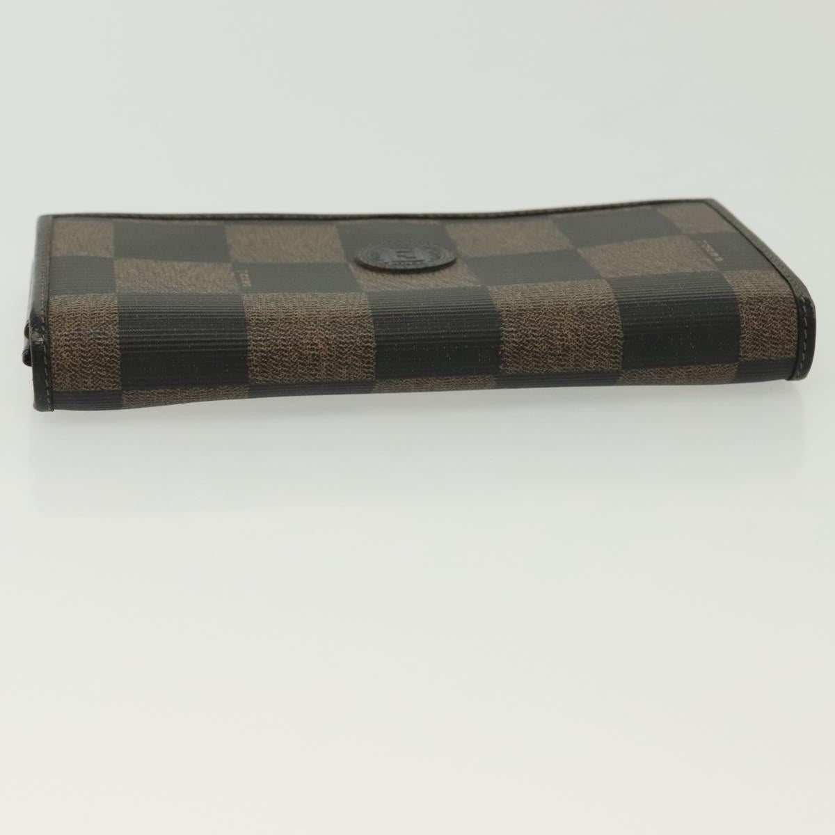 FENDI Pecan Canvas Long Wallet Black Brown Black Brown Auth sw1429