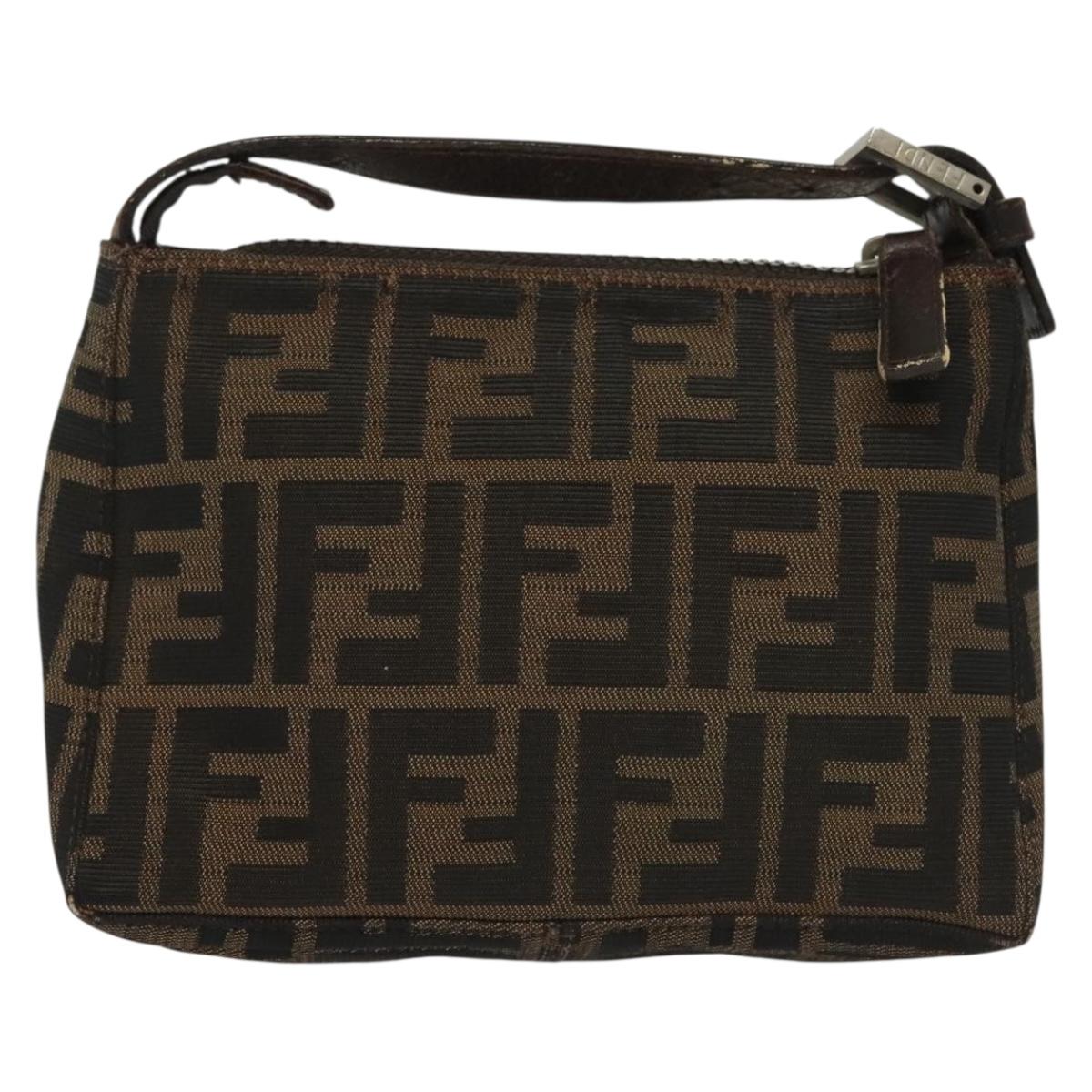 FENDI Zucca Canvas Pouch Black Brown Auth sw1438