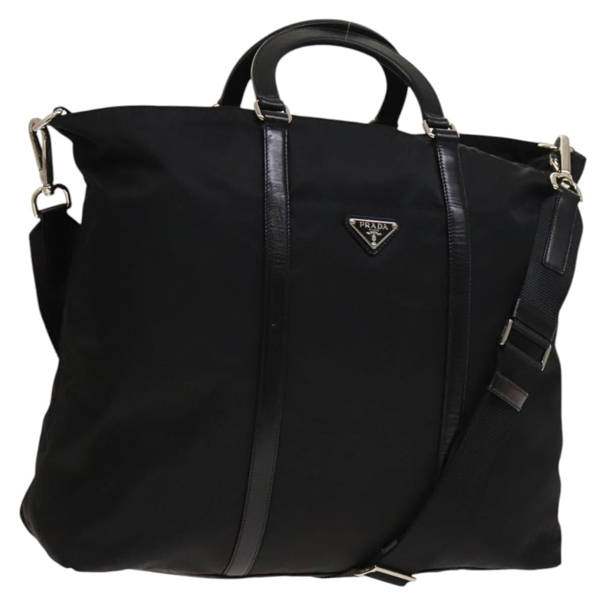 PRADA Hand Bag Nylon Black Silver Auth SW1455