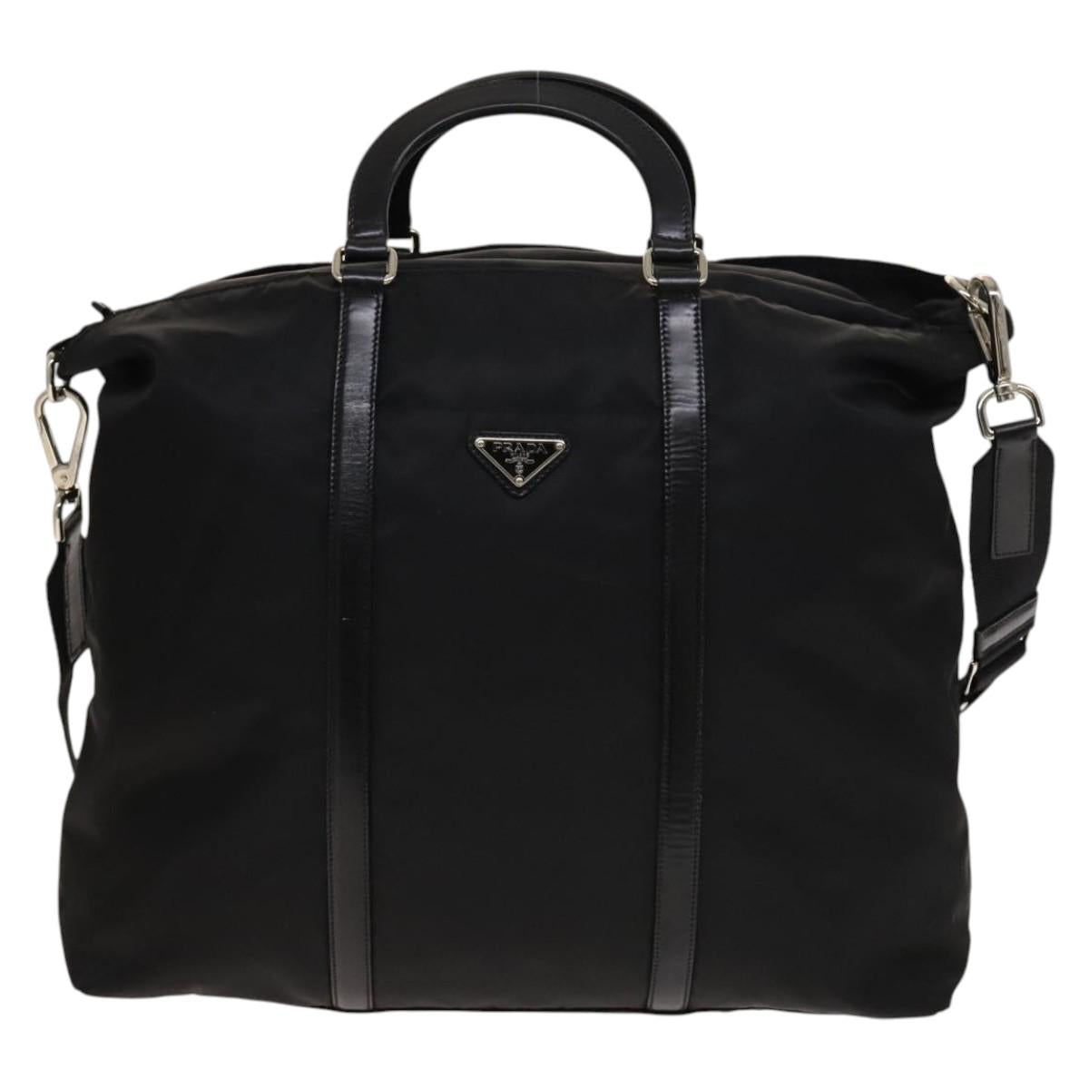 PRADA Hand Bag Nylon Black Silver Auth SW1455