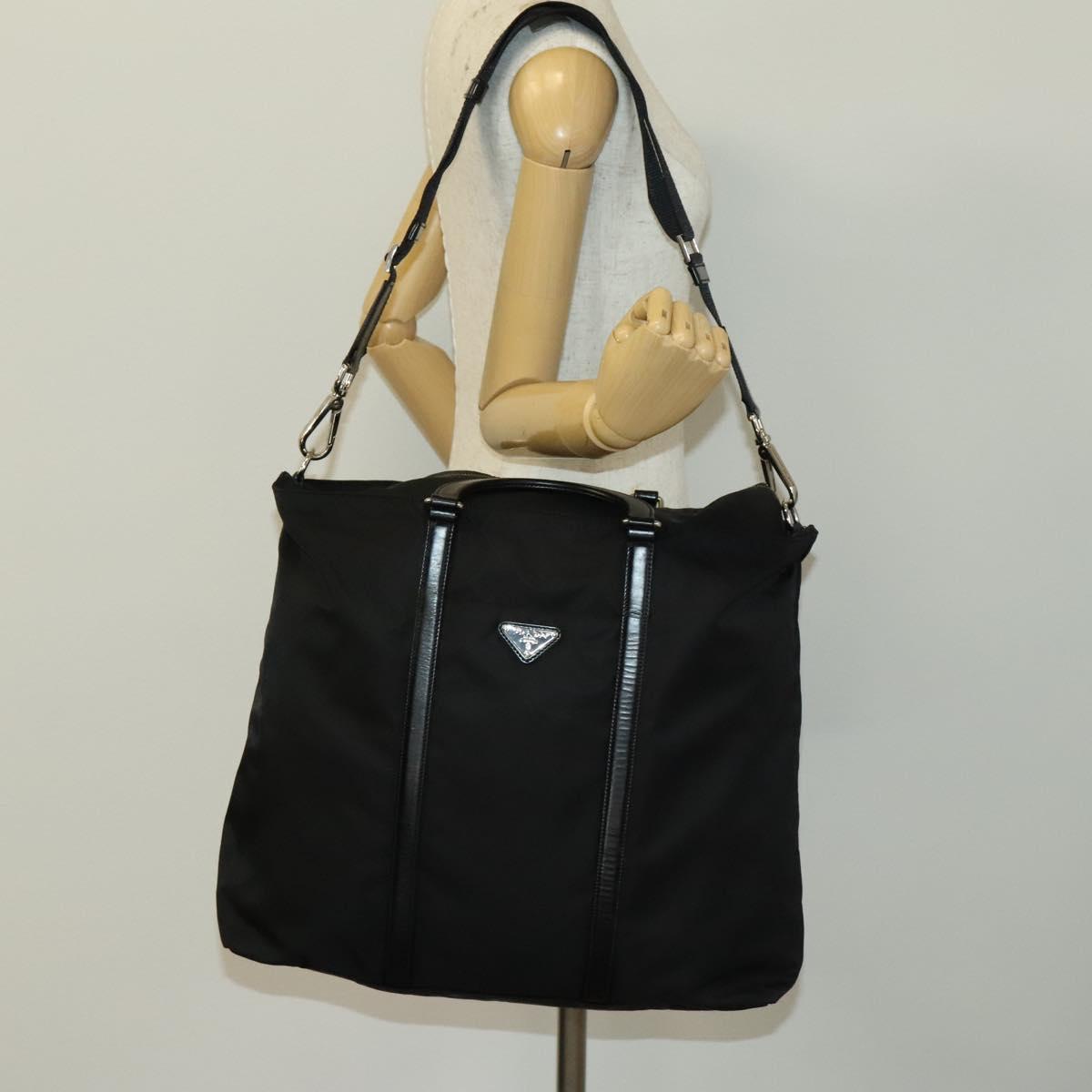PRADA Hand Bag Nylon Black Silver Auth SW1455