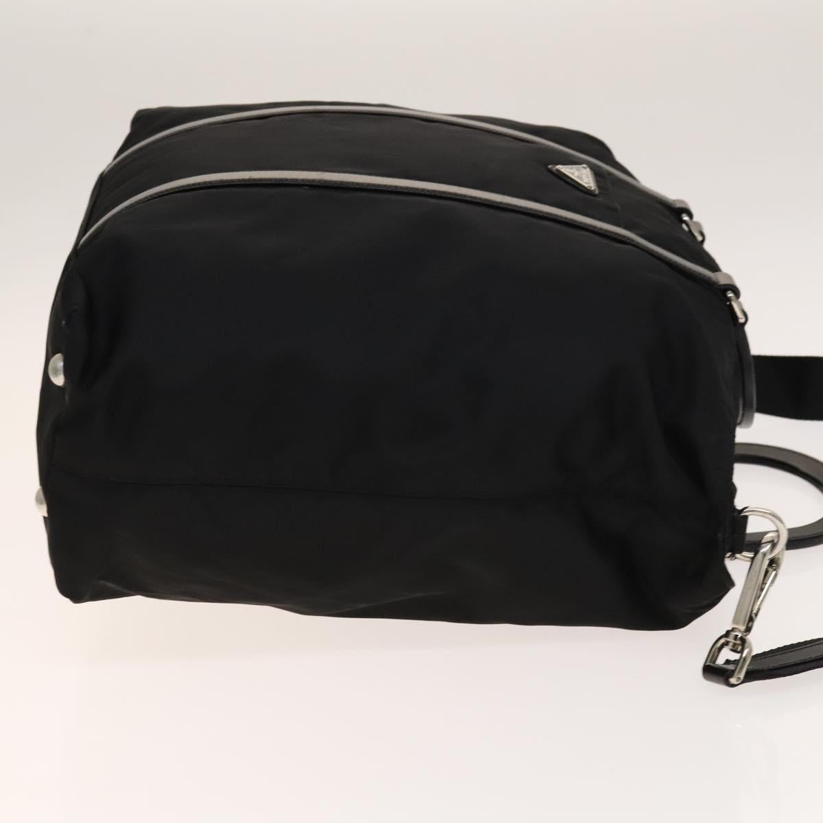 PRADA Hand Bag Nylon Black Silver Auth SW1455