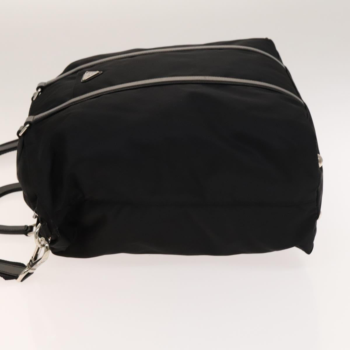 PRADA Hand Bag Nylon Black Silver Auth SW1455