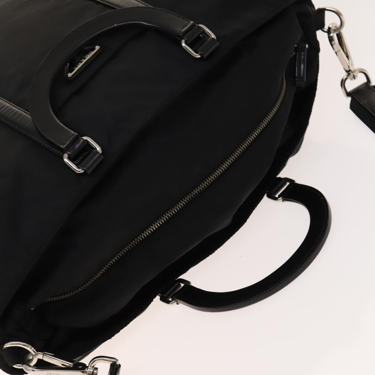 PRADA Hand Bag Nylon Black Silver Auth SW1455
