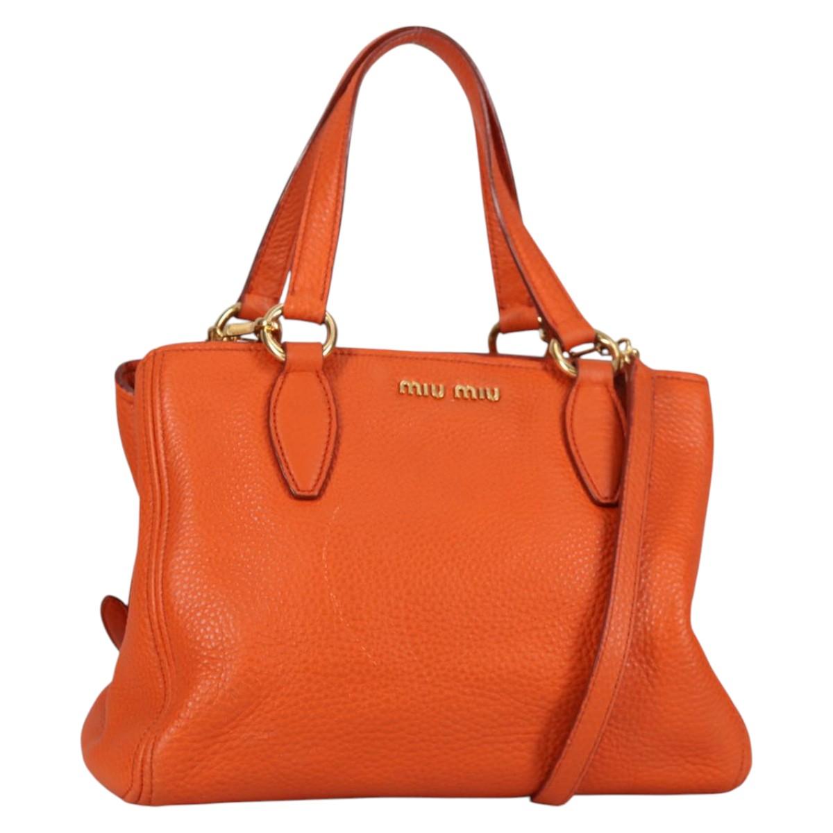 Miu Miu Hand Bag Leather 2way Orange Gold Auth SW1456V