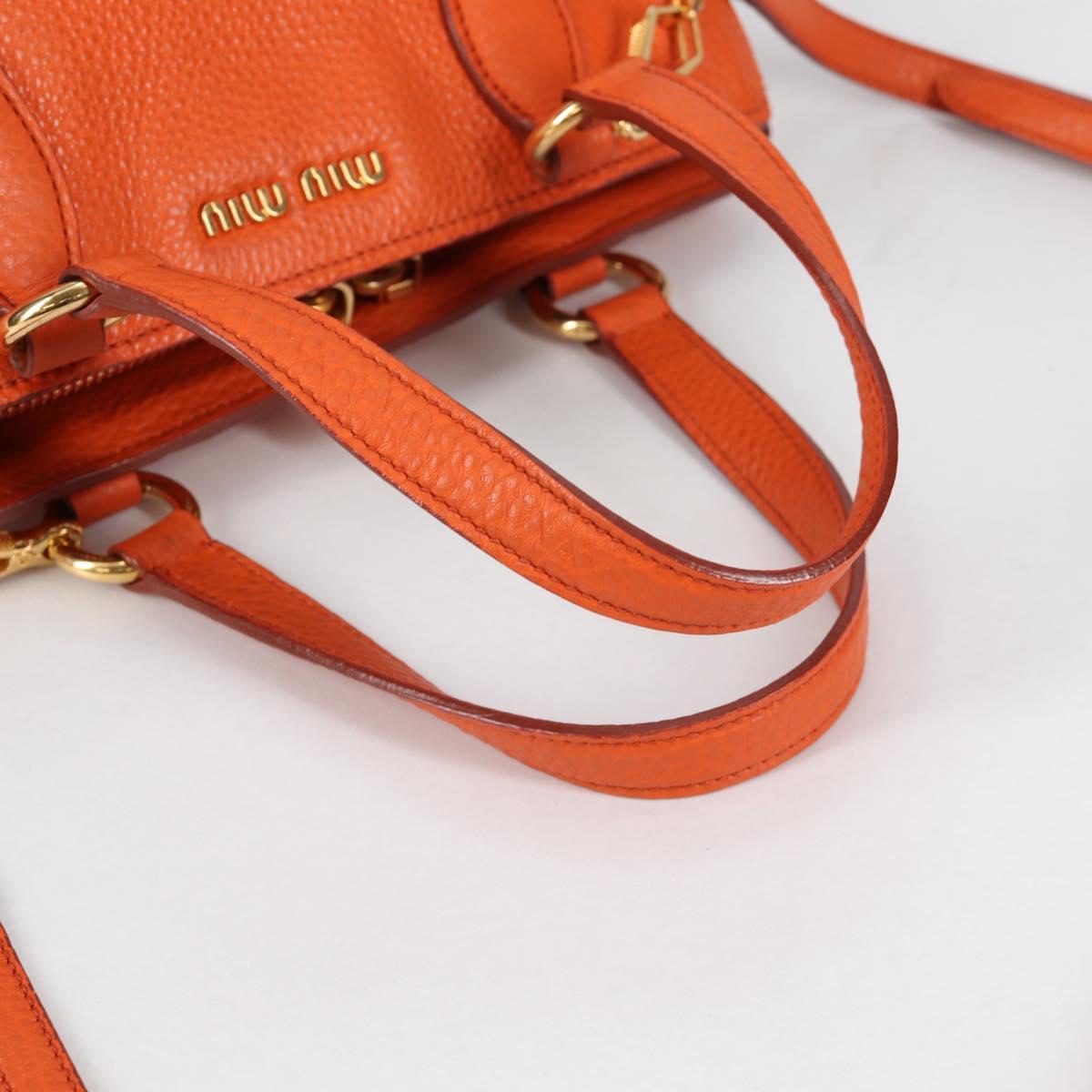 Miu Miu Hand Bag Leather 2way Orange Gold Auth SW1456V