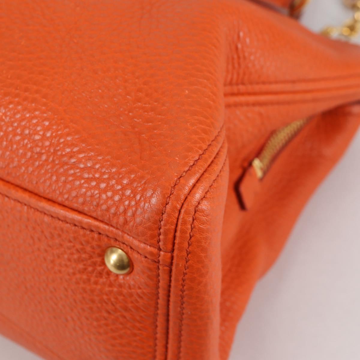 Miu Miu Hand Bag Leather 2way Orange Gold Auth SW1456V
