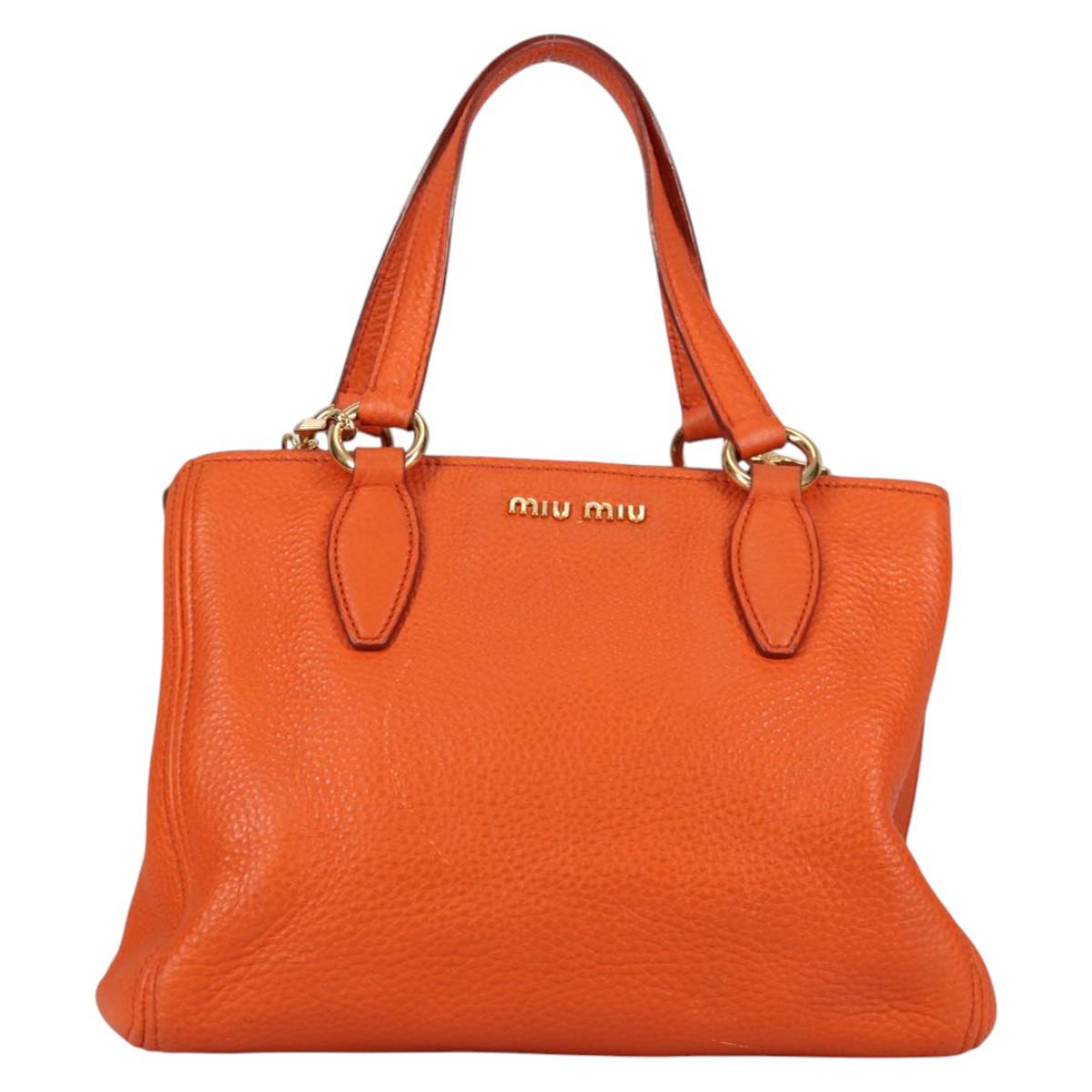 Miu Miu Hand Bag Leather 2way Orange Gold Auth SW1456V