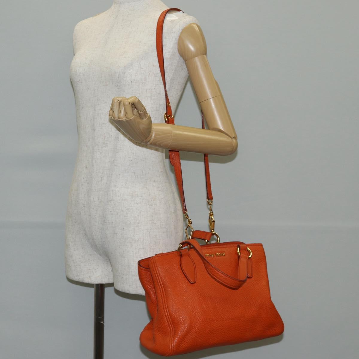 Miu Miu Hand Bag Leather 2way Orange Gold Auth SW1456V