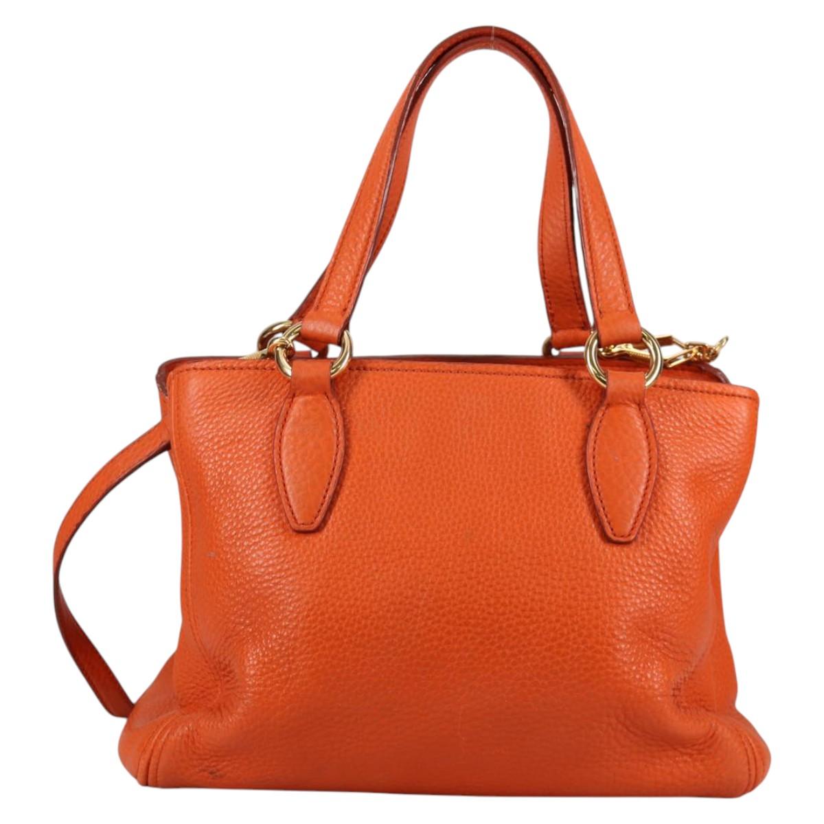 Miu Miu Hand Bag Leather 2way Orange Gold Auth SW1456V