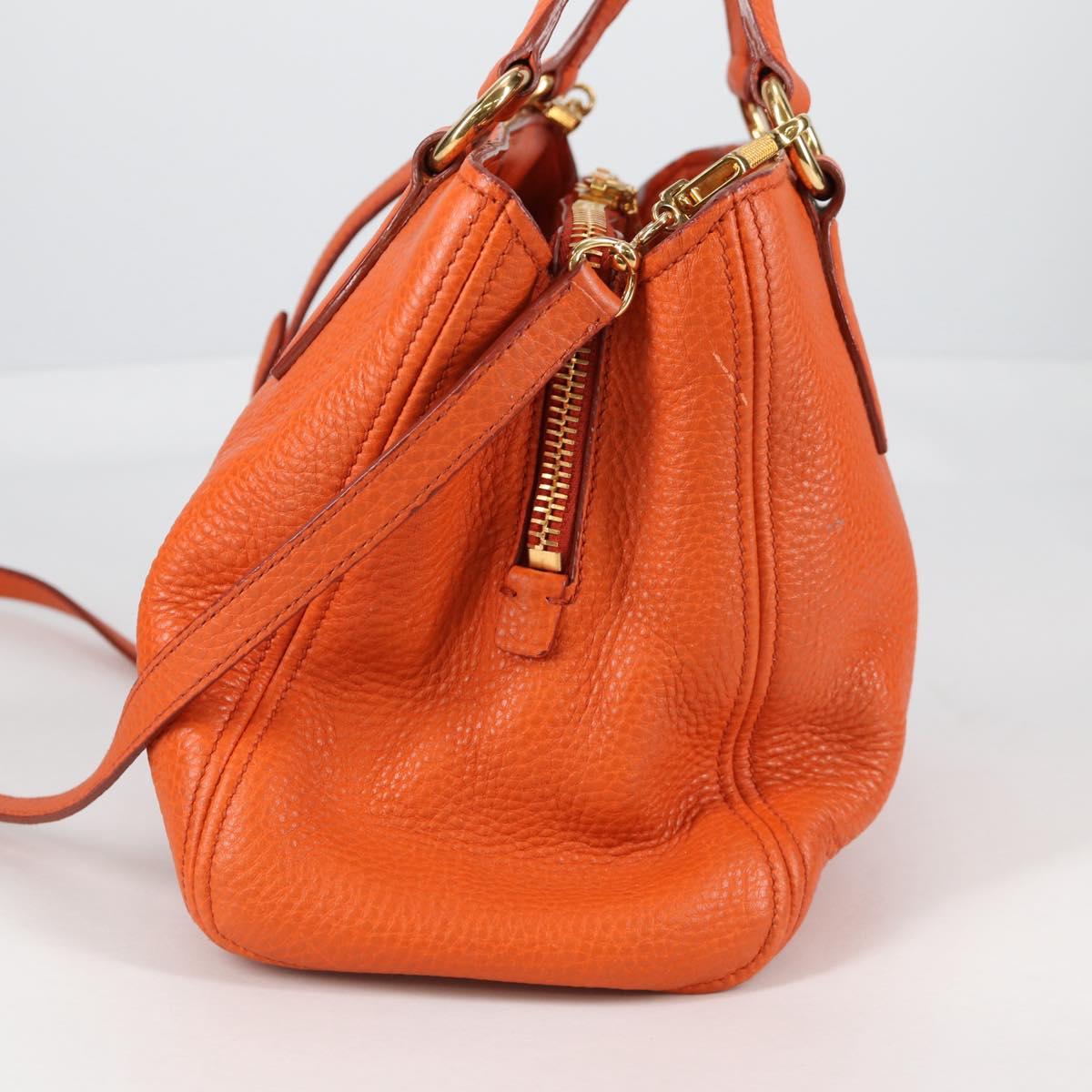 Miu Miu Hand Bag Leather 2way Orange Gold Auth SW1456V