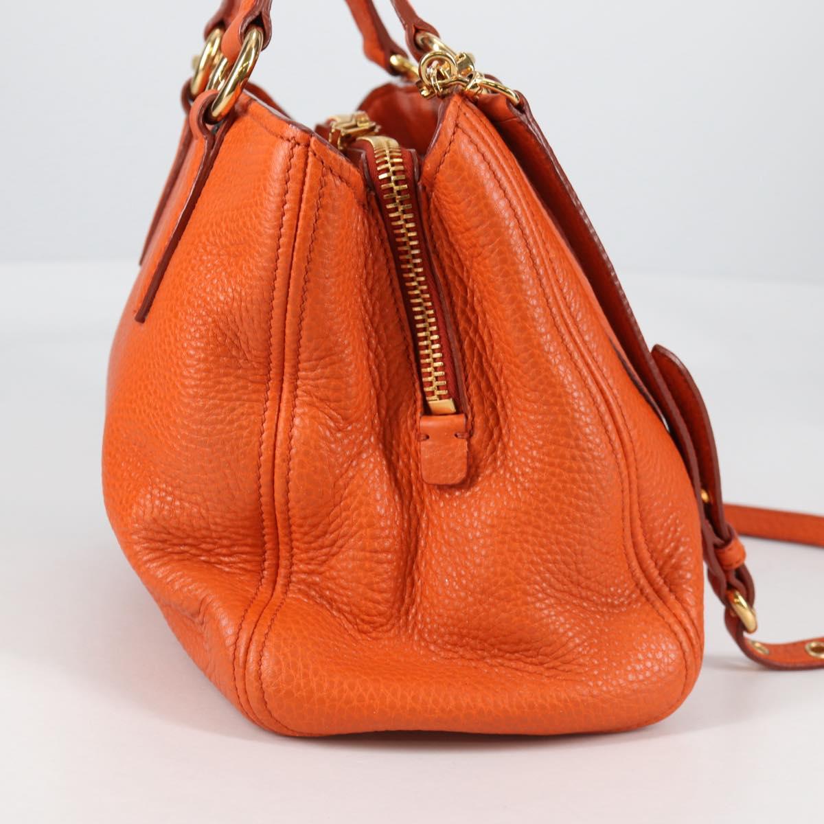 Miu Miu Hand Bag Leather 2way Orange Gold Auth SW1456V