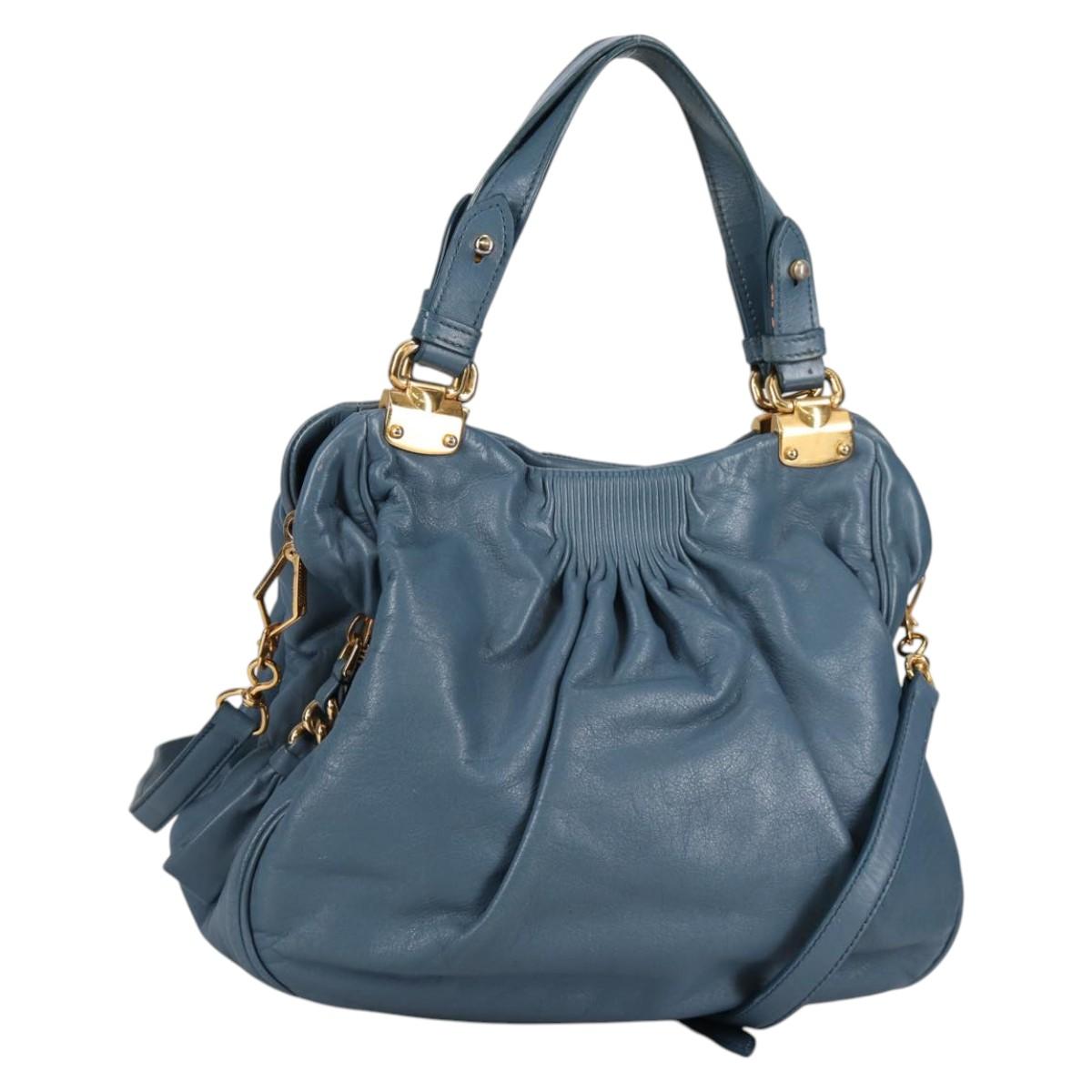 Miu Miu Hand Bag Leather 2way Blue Gold Auth SW1457V