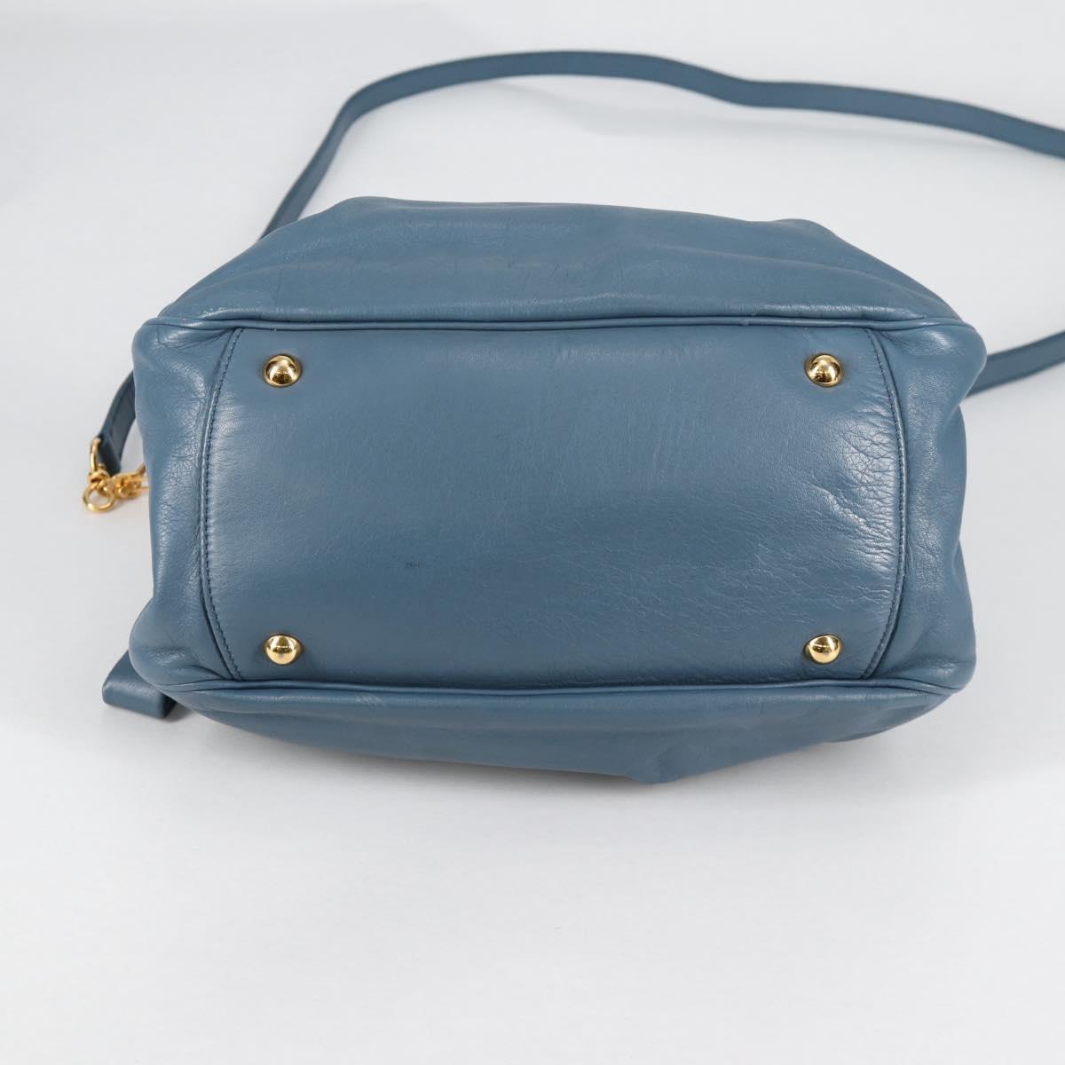 Miu Miu Hand Bag Leather 2way Blue Gold Auth SW1457V