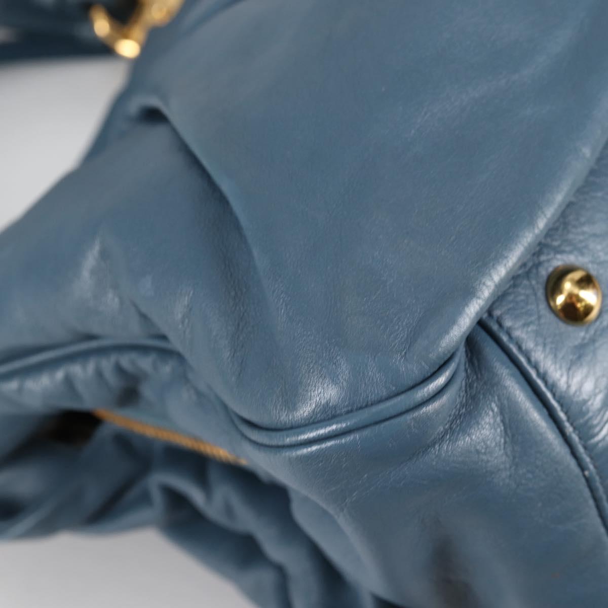 Miu Miu Hand Bag Leather 2way Blue Gold Auth SW1457V