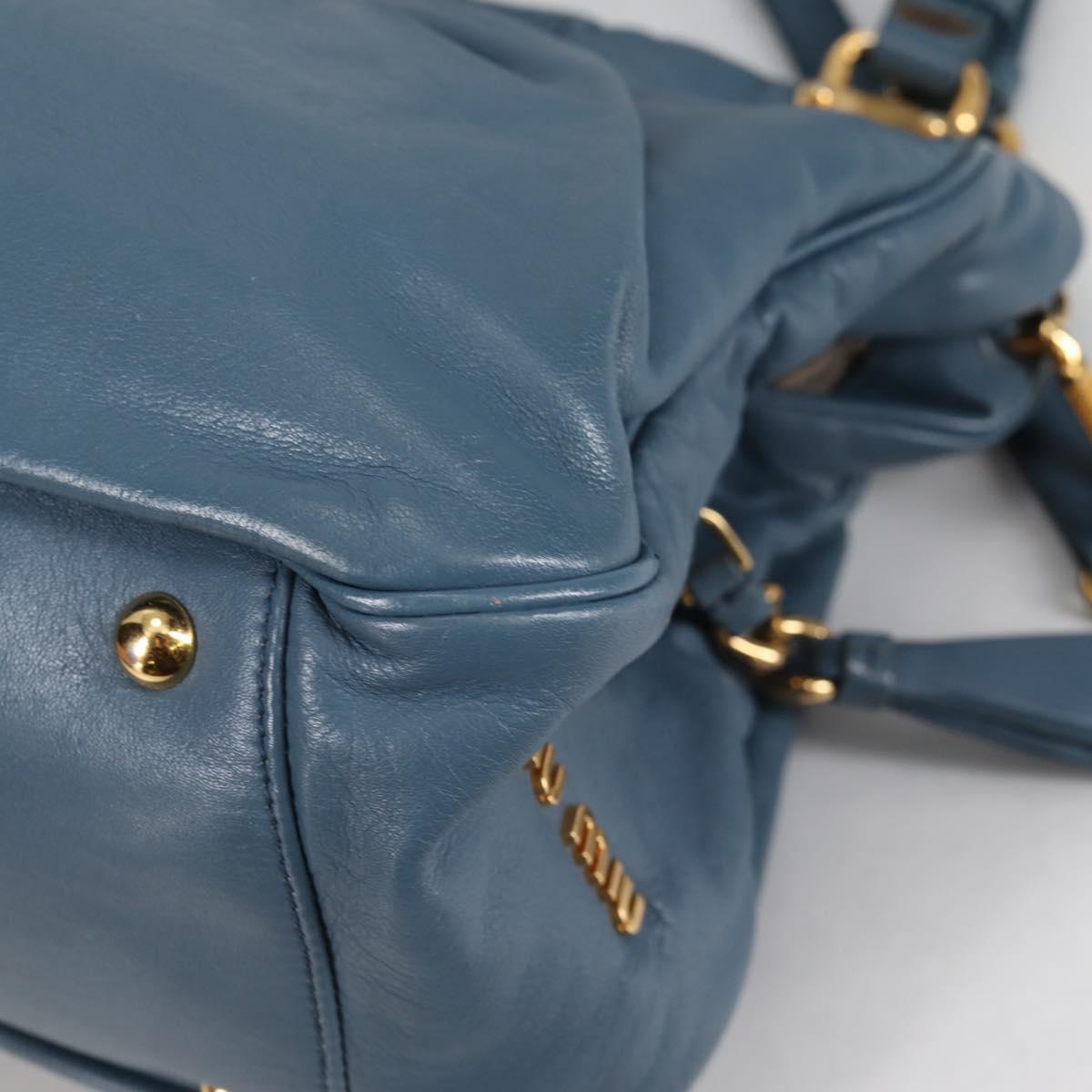 Miu Miu Hand Bag Leather 2way Blue Gold Auth SW1457V