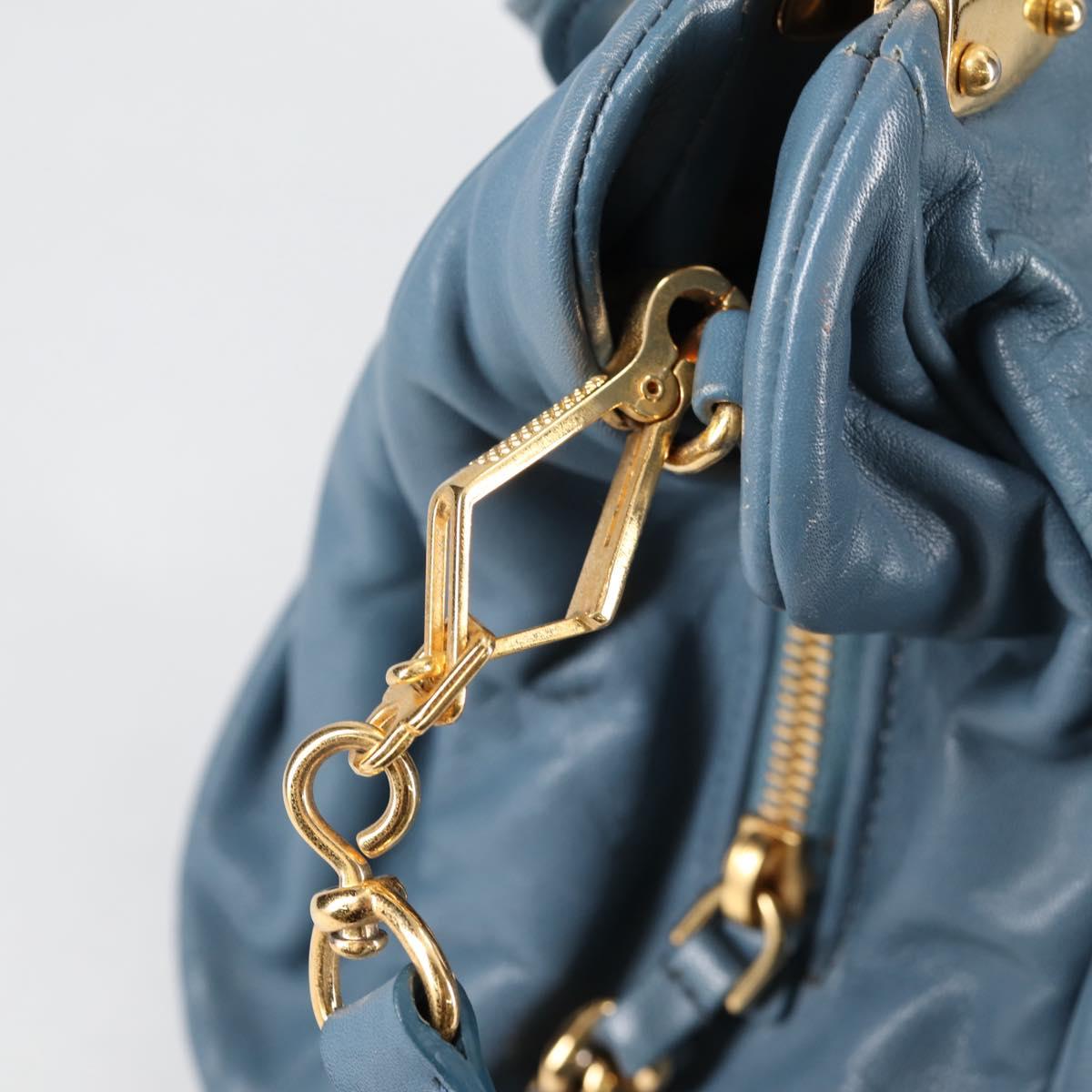 Miu Miu Hand Bag Leather 2way Blue Gold Auth SW1457V