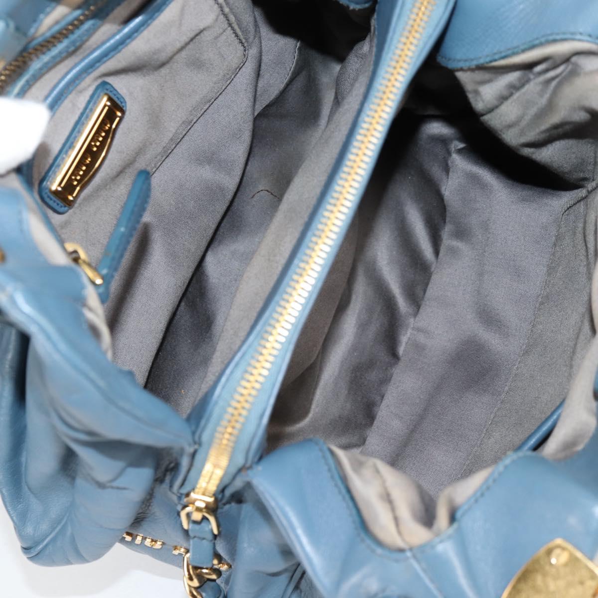Miu Miu Hand Bag Leather 2way Blue Gold Auth SW1457V
