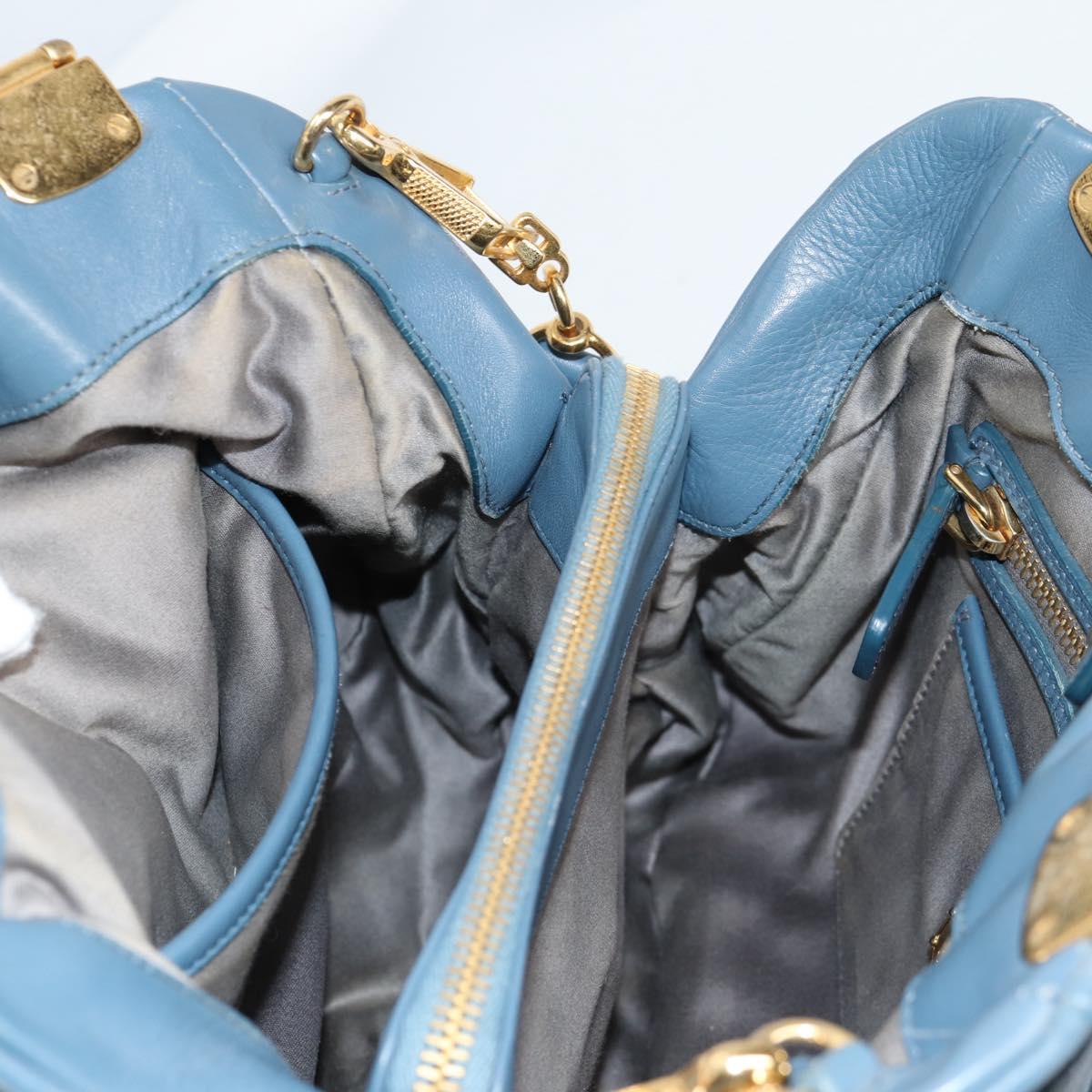 Miu Miu Hand Bag Leather 2way Blue Gold Auth SW1457V