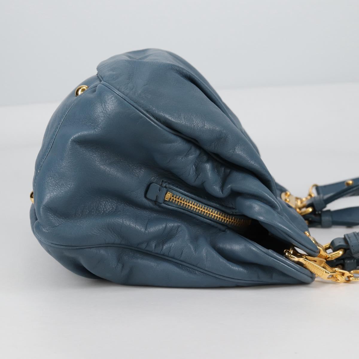 Miu Miu Hand Bag Leather 2way Blue Gold Auth SW1457V