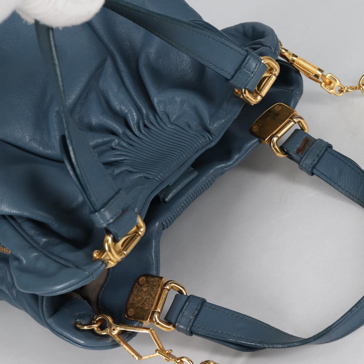 Miu Miu Hand Bag Leather 2way Blue Gold Auth SW1457V