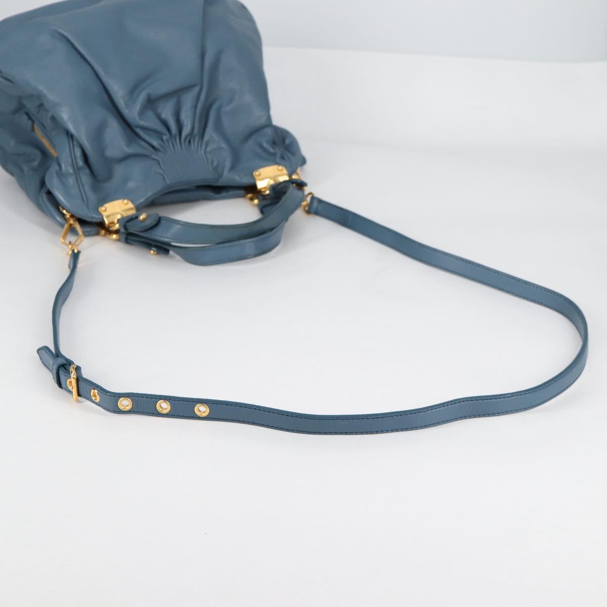 Miu Miu Hand Bag Leather 2way Blue Gold Auth SW1457V