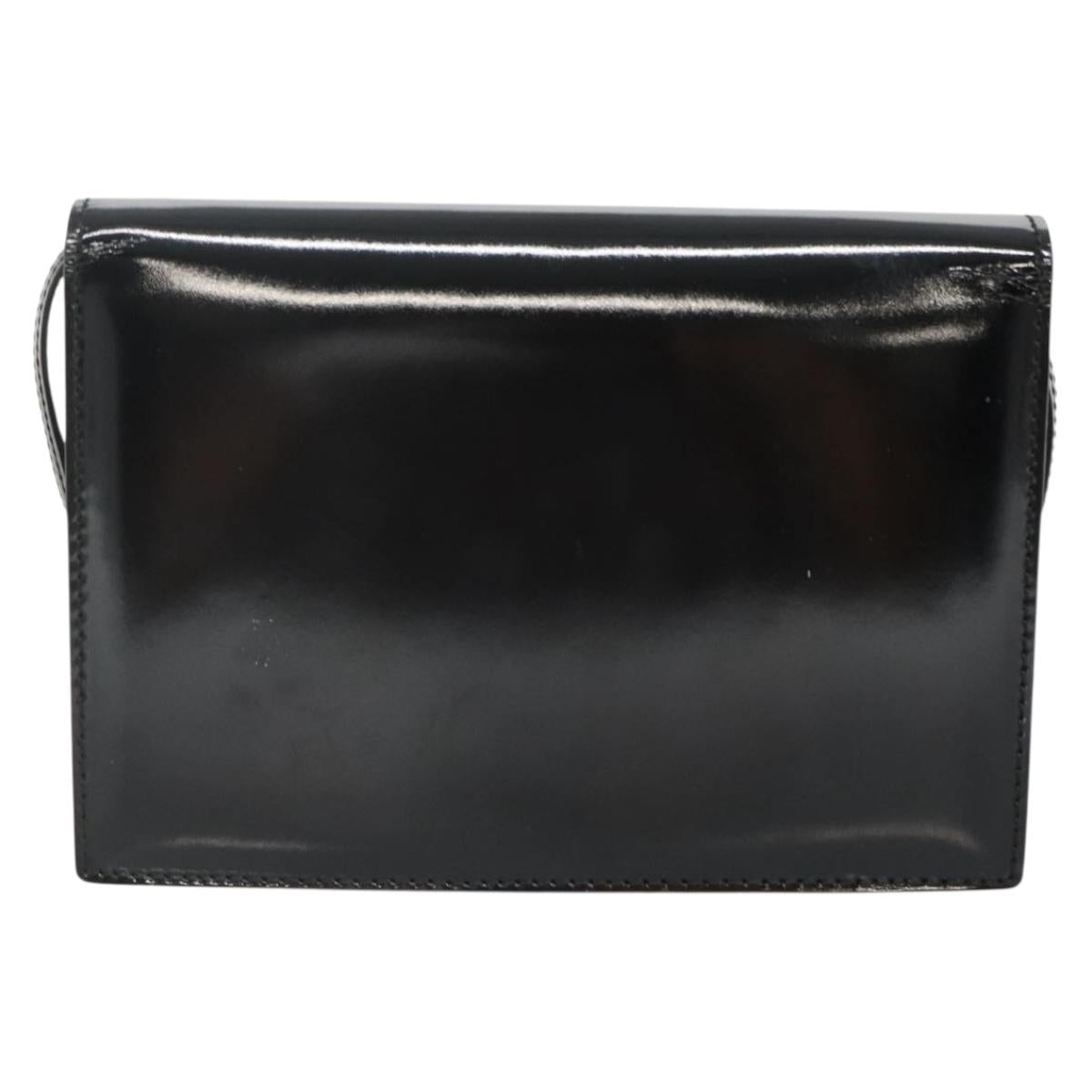 CELINE Shoulder Bag Enamel Black Gold Auth SW1458