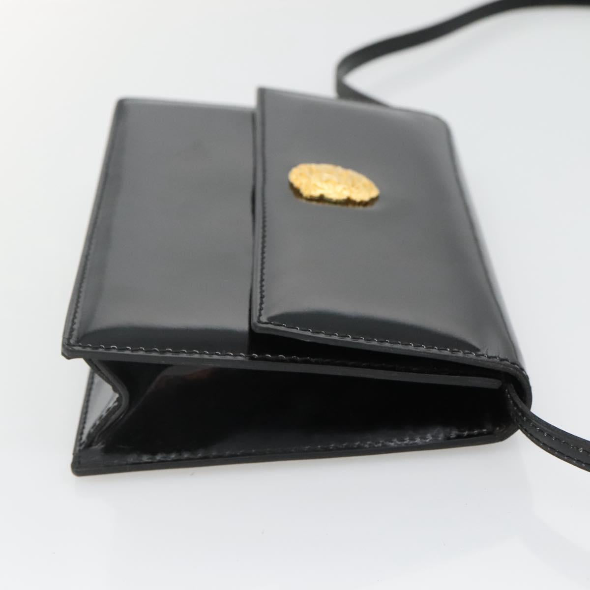 CELINE Shoulder Bag Enamel Black Gold Auth SW1458
